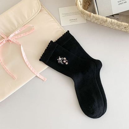 Flower Embroidered Socks