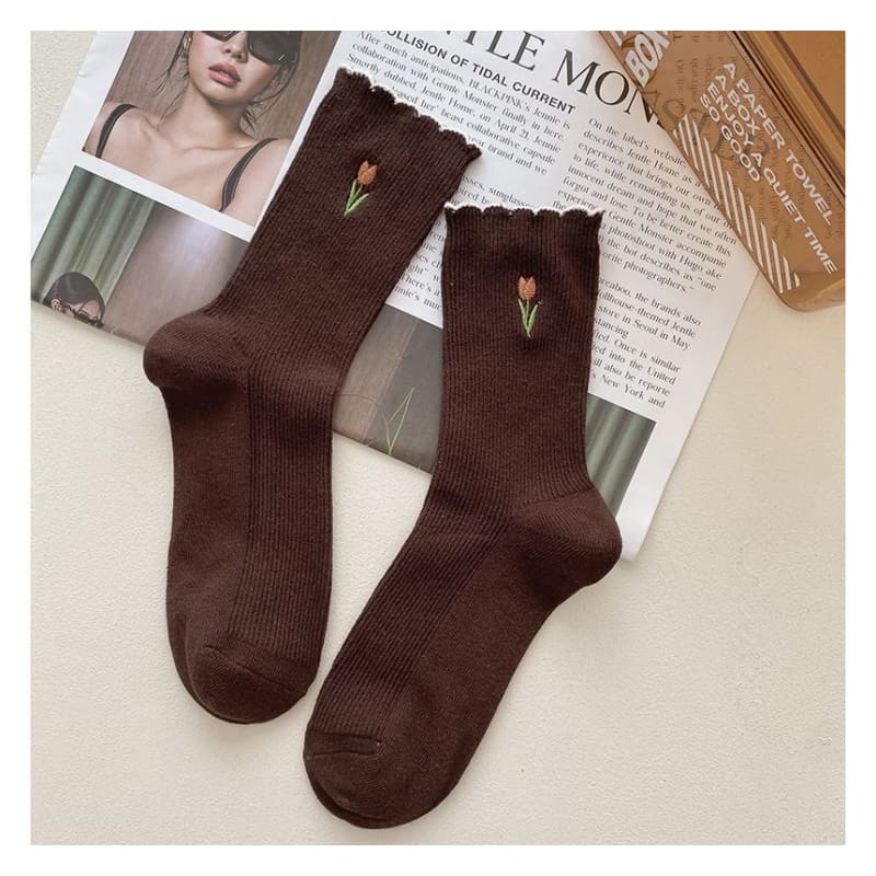 Flower Embroidered Socks / Set