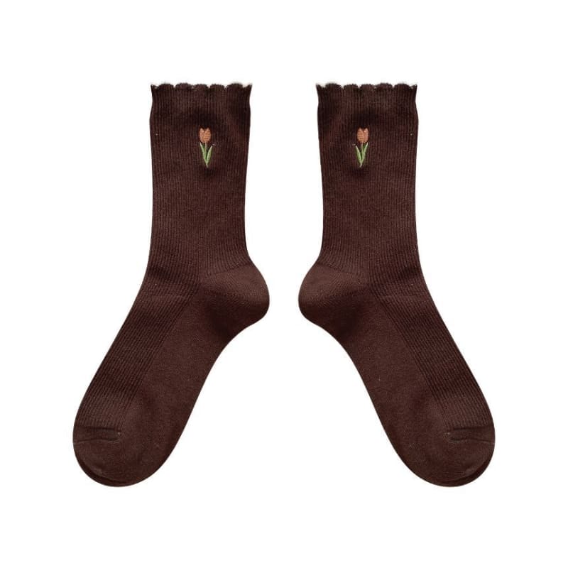 Flower Embroidered Socks / Set