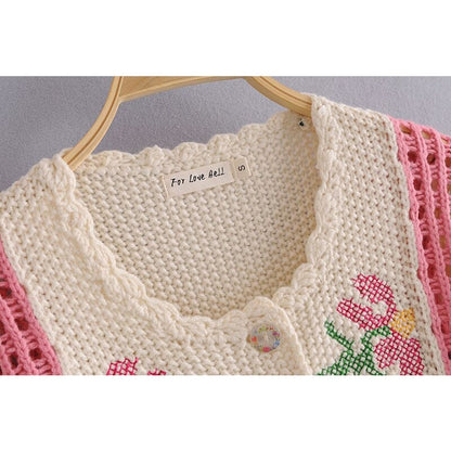 Flower Embroidery Cute Knitted Cardigans MK17202