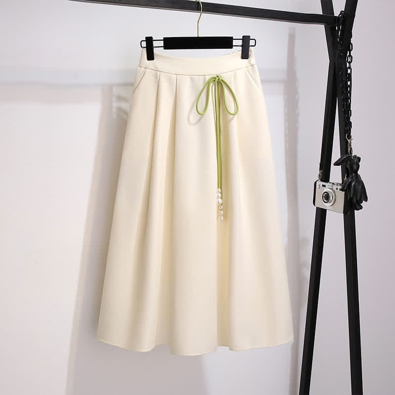 Flower Embroidery Sweatshirt Lace Up Skirt - Apricot Skirt