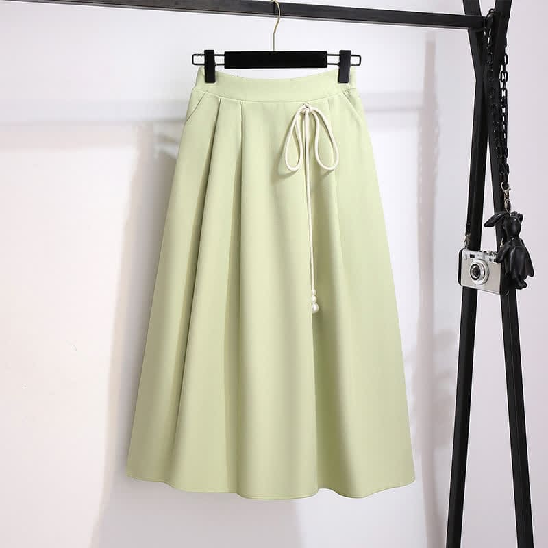 Flower Embroidery Sweatshirt Lace Up Skirt - Green Skirt