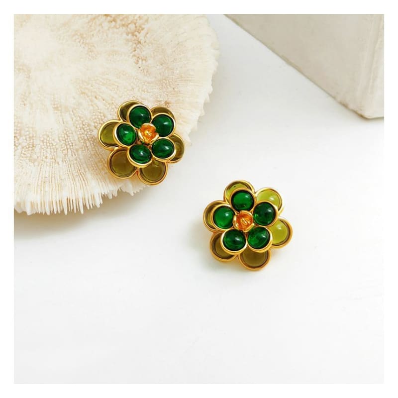 Flower Faux Gemstone Alloy Earring