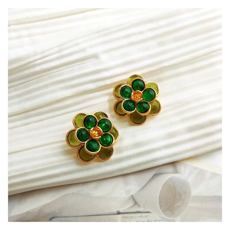 Flower Faux Gemstone Alloy Earring