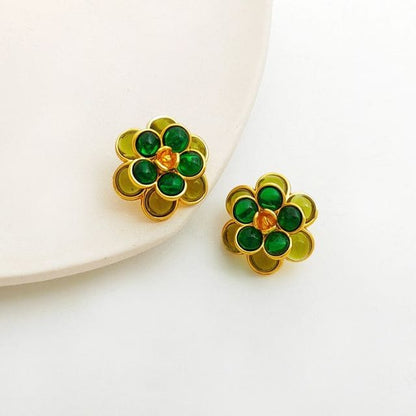 Flower Faux Gemstone Alloy Earring