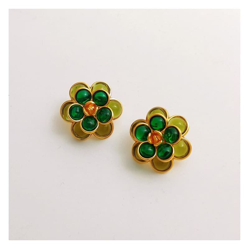 Flower Faux Gemstone Alloy Earring