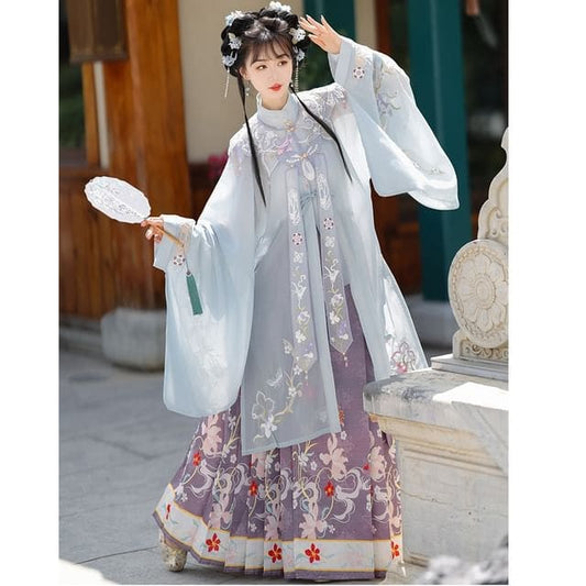 Flower Hanfu Jacket / Camisole Top / Maxi Skirt / Scarf