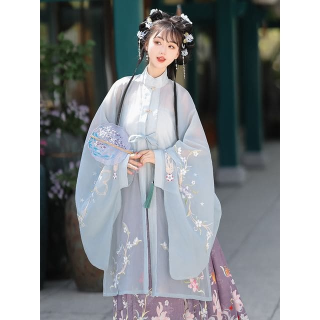 Flower Hanfu Jacket / Camisole Top / Maxi Skirt / Scarf