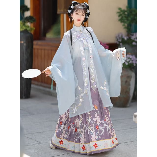 Flower Hanfu Jacket / Camisole Top / Maxi Skirt / Scarf