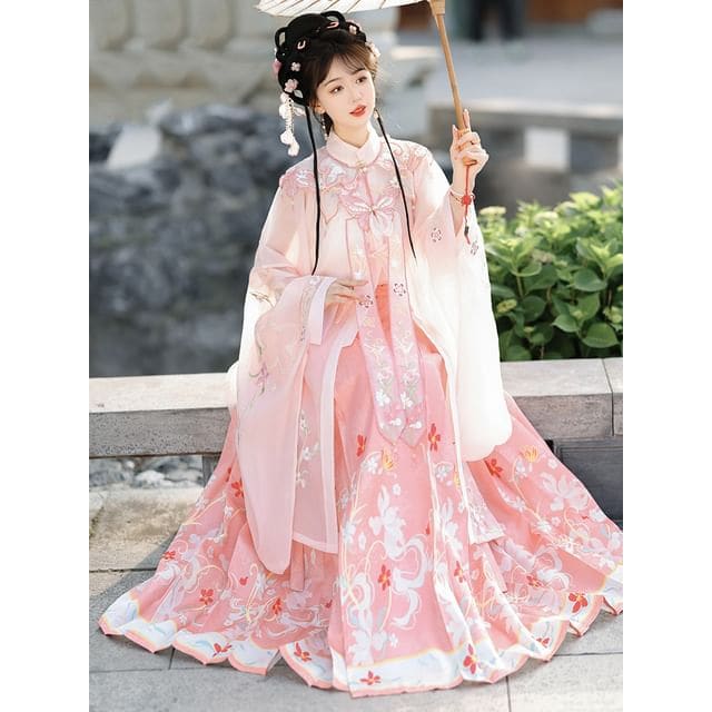 Flower Hanfu Jacket / Camisole Top / Maxi Skirt / Scarf