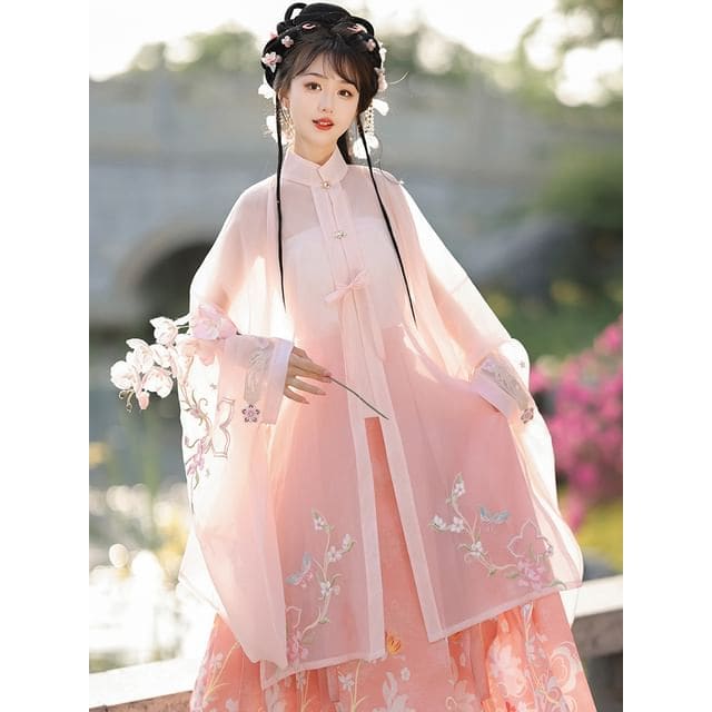 Flower Hanfu Jacket / Camisole Top / Maxi Skirt / Scarf