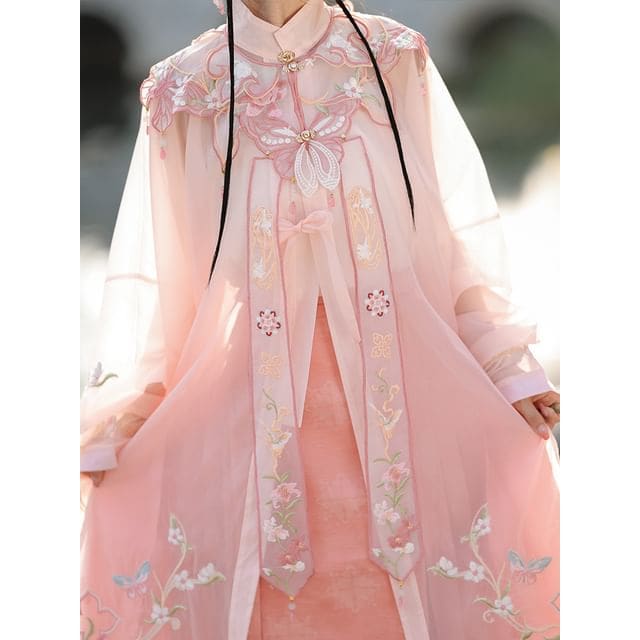 Flower Hanfu Jacket / Camisole Top / Maxi Skirt / Scarf