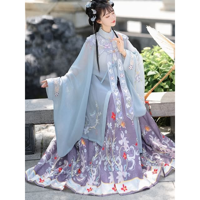 Flower Hanfu Jacket / Camisole Top / Maxi Skirt / Scarf