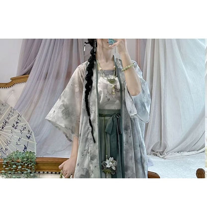 Flower Hanfu Jacket / Camisole Top / Maxi Skirt / Set