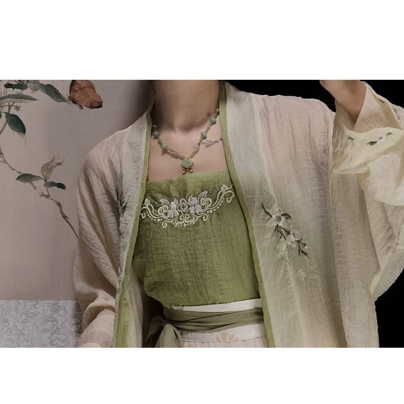 Flower Hanfu Jacket / Camisole Top / Maxi Skirt / Set