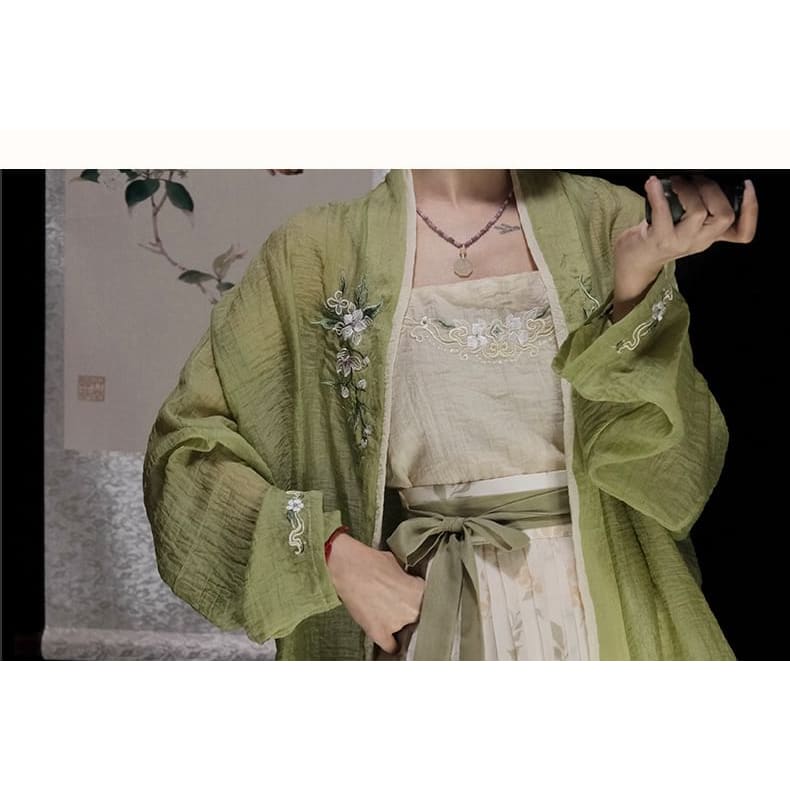 Flower Hanfu Jacket / Camisole Top / Maxi Skirt / Set