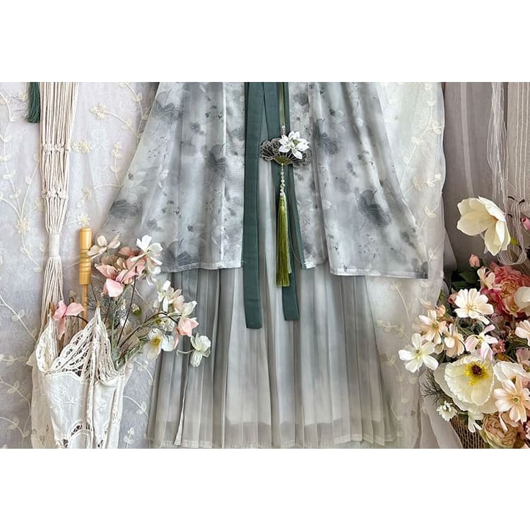 Flower Hanfu Jacket / Camisole Top / Maxi Skirt / Set