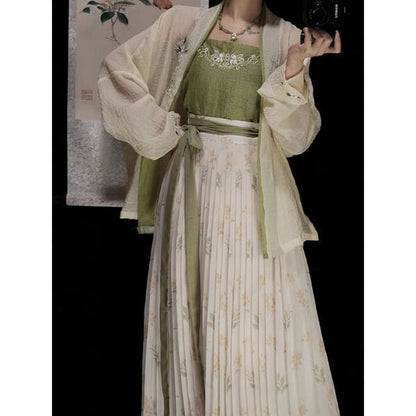 Flower Hanfu Jacket / Camisole Top / Maxi Skirt / Set