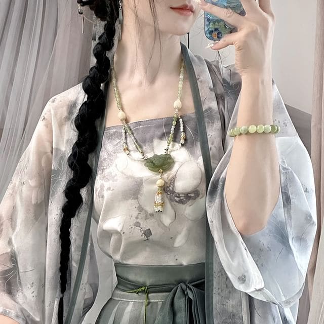 Flower Hanfu Jacket / Camisole Top / Maxi Skirt / Set