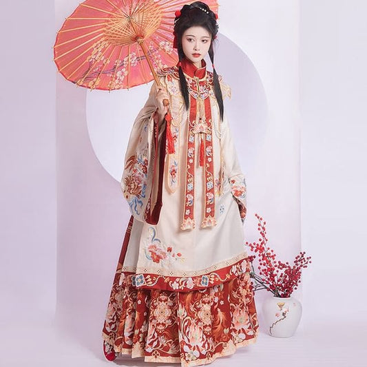 Flower Hanfu Top / Maxi Skirt / Scarf / Set