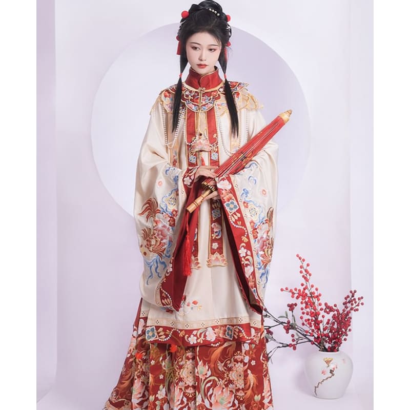 Flower Hanfu Top / Maxi Skirt / Scarf / Set