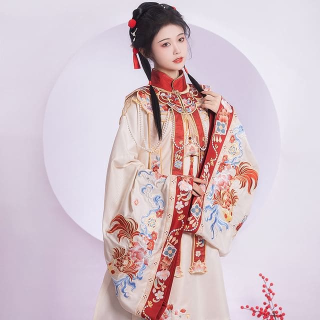 Flower Hanfu Top / Maxi Skirt / Scarf / Set - Cape