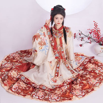 Flower Hanfu Top / Maxi Skirt / Scarf / Set - Set of 3