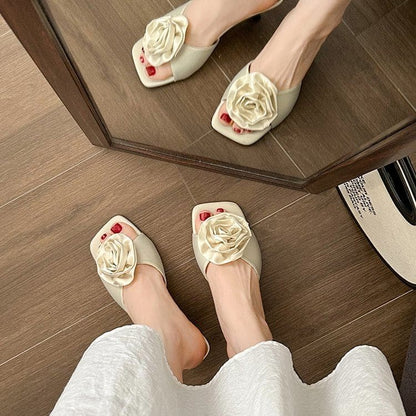 Flower Kitten Heel Slide Sandals