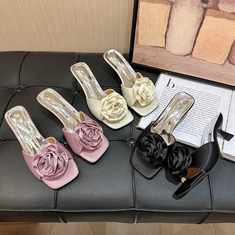 Flower Kitten Heel Slide Sandals