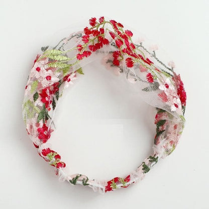 Flower Lace Face Wash Headband - 03 - White & Red / One Size