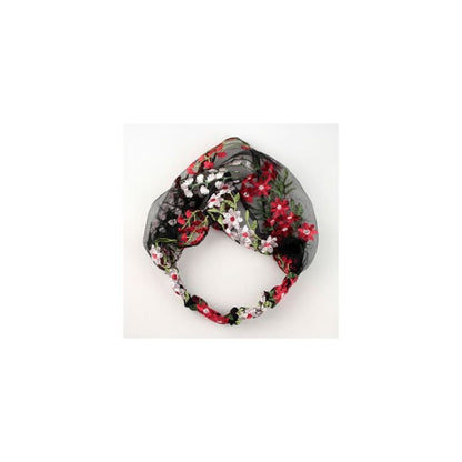 Flower Lace Face Wash Headband - 03 - White & Red / One Size