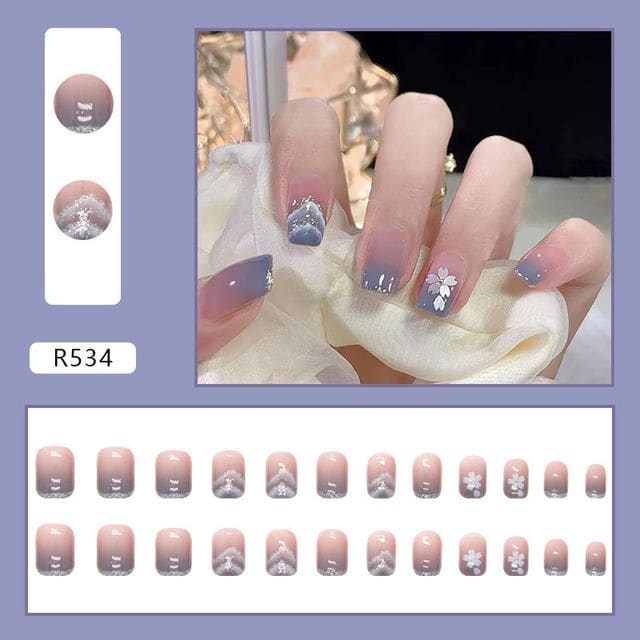 Flower Nail Tips - Sticker - D115 - Grayish Blue / One Size