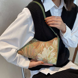 Flower Painting Baguette Bag - Standart / Green - Handbags
