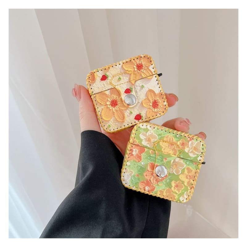 Flower Print Faux Leather AirPods Earphone Case Skin