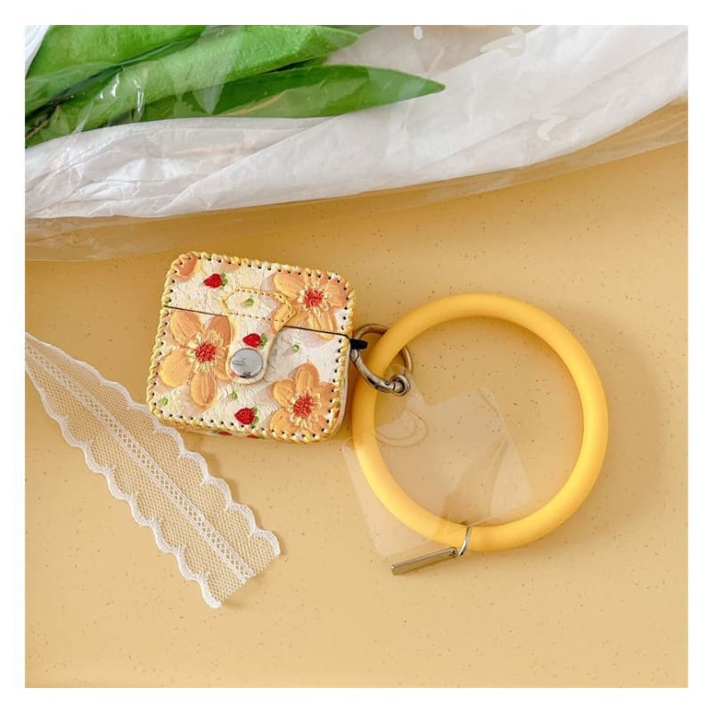 Flower Print Faux Leather AirPods Earphone Case Skin