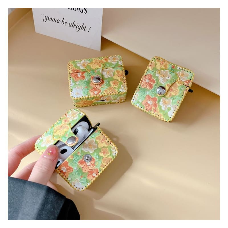 Flower Print Faux Leather AirPods Earphone Case Skin