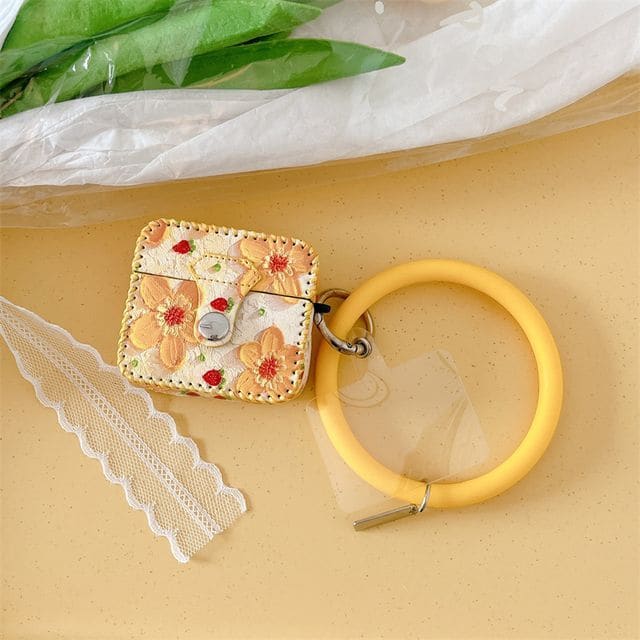 Flower Print Faux Leather AirPods Earphone Case Skin