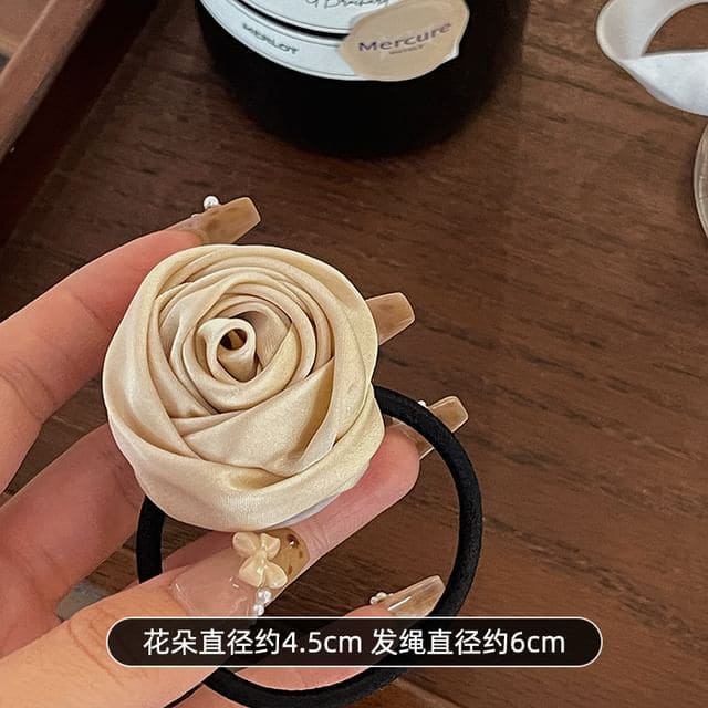 Flower Satin Hair Tie - Champagne / One Size