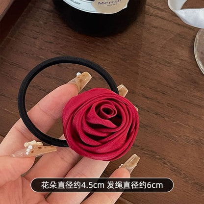 Flower Satin Hair Tie - Wine Red / One Size