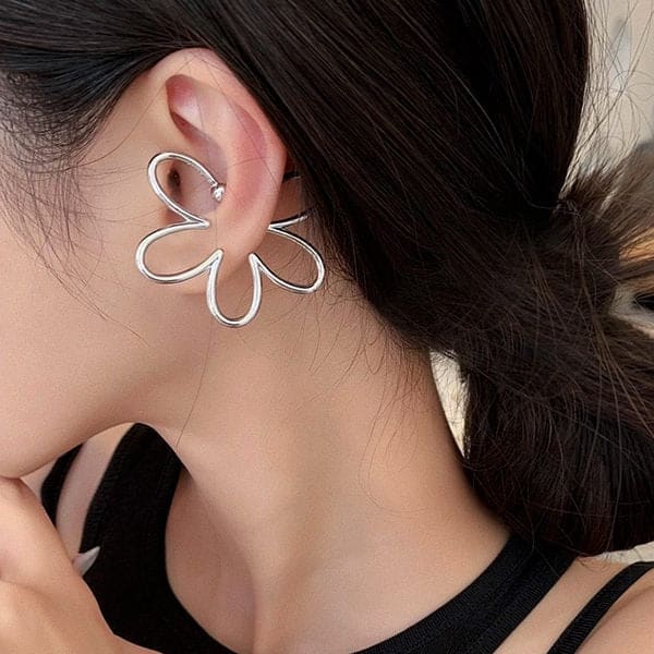 Flower Sliver Ear Cuff - Standart / Silver - earrings