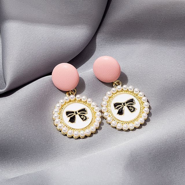 Flower Stud Earring / Drop Earring - E4581 - 1 Pair - Pink