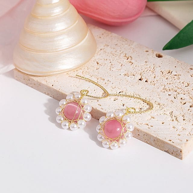 Flower Stud Earring / Drop Earring - E5281 - 1 Pair - White