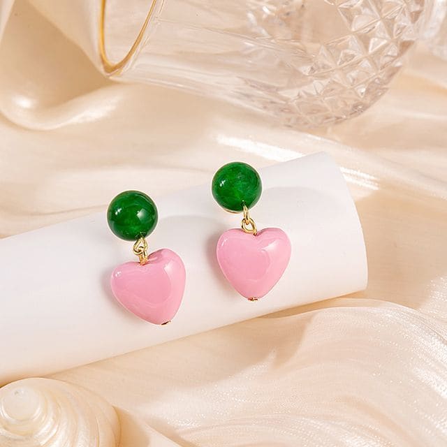 Flower Stud Earring / Drop Earring - E5408 - 1 Pair - Green