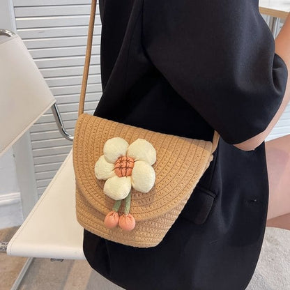 Flower Woven Crossbody Bag