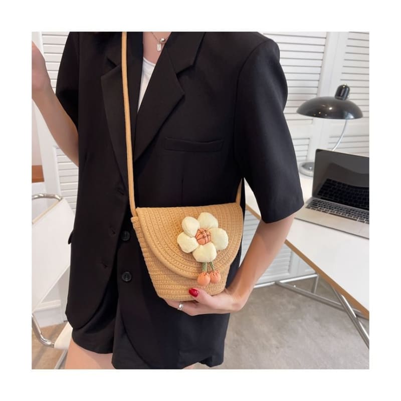 Flower Woven Crossbody Bag