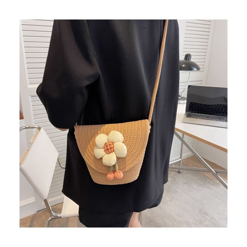 Flower Woven Crossbody Bag