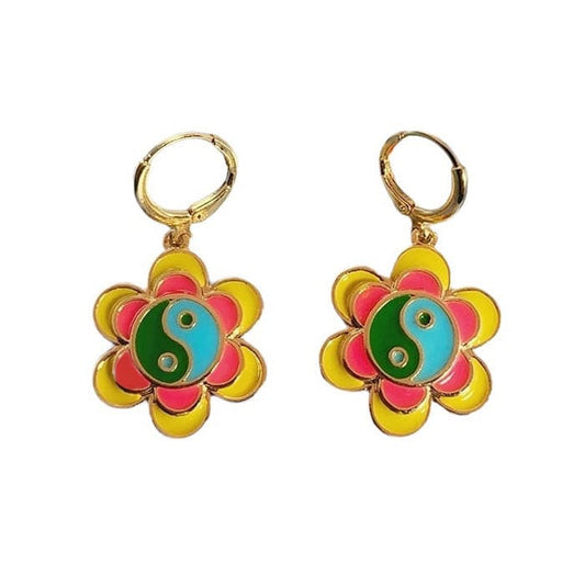 Flower Yin Yang Earrings - Standart - earrings