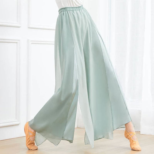 Flowy Chiffon Split Wide Leg Pants - Blue / M