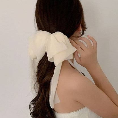 Flowy Hair Bow Pin - Standart / Beige - Other