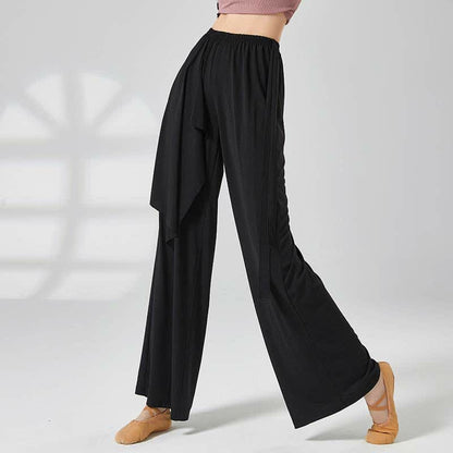 Flowy Lace Up Wide Leg Casual Pants - Black / M